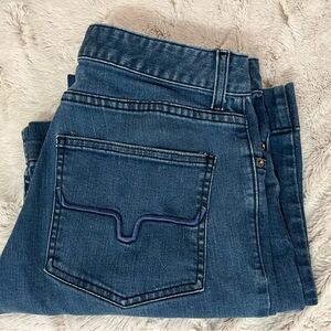 Kimes Ranch Women's Lola Dark Indigo Wash Mid Rise Flare Leg Trouser Jeans